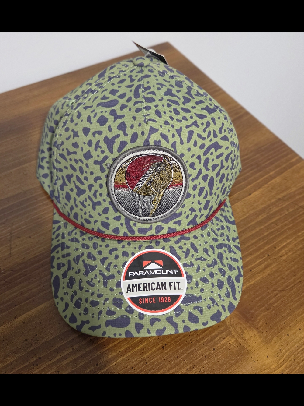 Paramount Olive Green Patterned Men's Baseball Cap with Red Trim